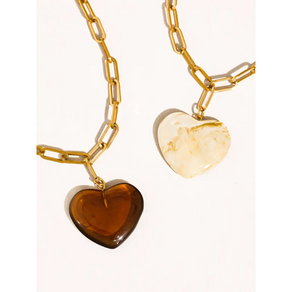 Rouelle 18K Gold Non-Tarnish Heart Chain Necklace - Brown