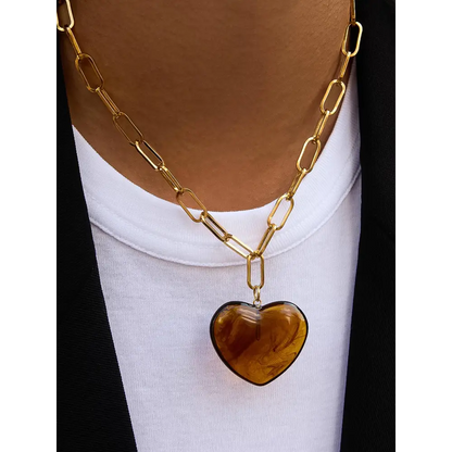 Rouelle 18K Gold Non-Tarnish Heart Chain Necklace - Brown