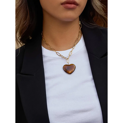 Rouelle 18K Gold Non-Tarnish Heart Chain Necklace - Brown