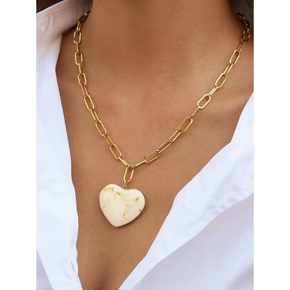 Rouelle 18K Gold Non-Tarnish Heart Chain Necklace - White