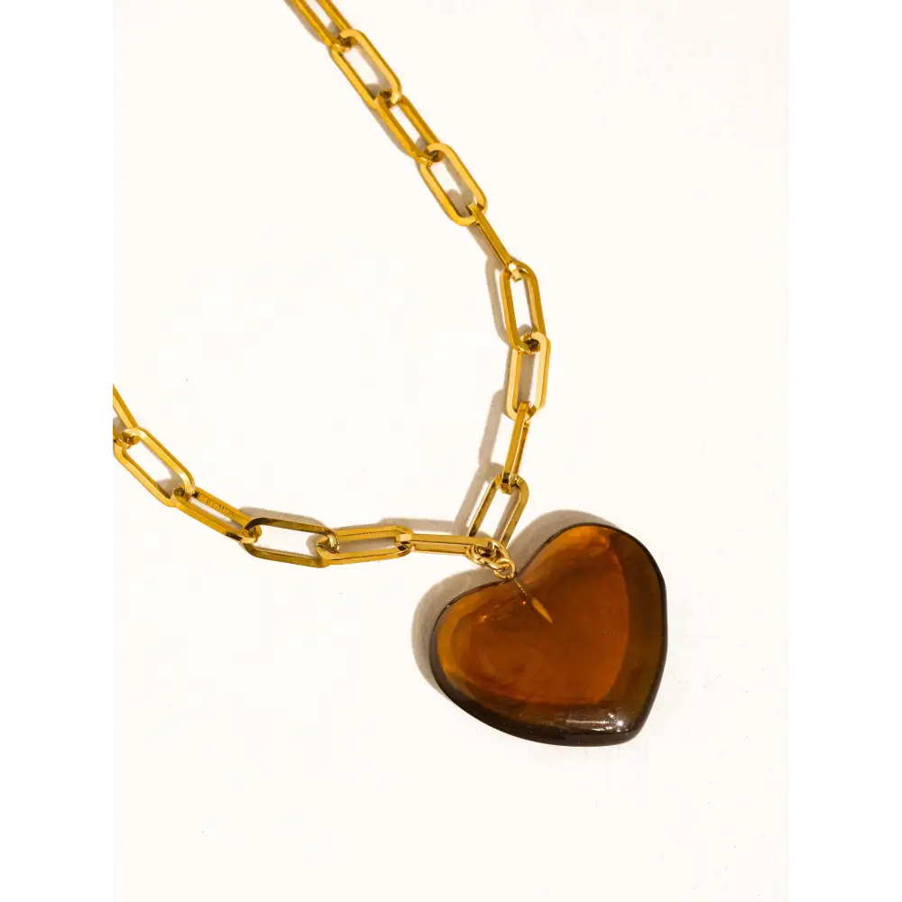 Rouelle 18K Gold Non-Tarnish Heart Chain Necklace - Brown