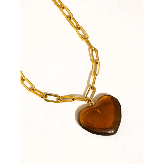 Rouelle 18K Gold Non-Tarnish Heart Chain Necklace - Brown