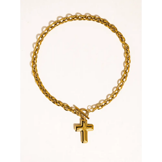 Flânerie by MAIQ - Trinite 18K Gold Non-Tarnish Cross Pendant Necklace Yellow