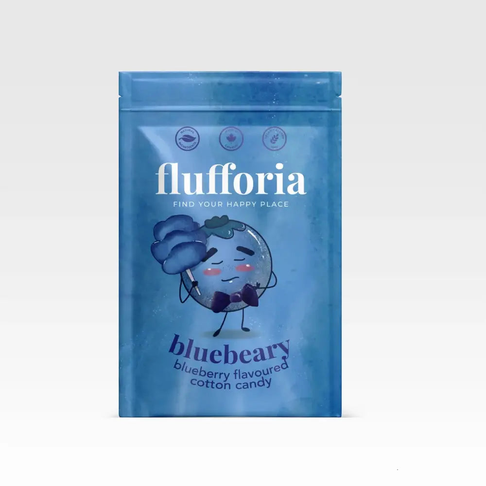 Package of Flufforia’s cotton candy, bluebeary flavour, blue package - PABOOM