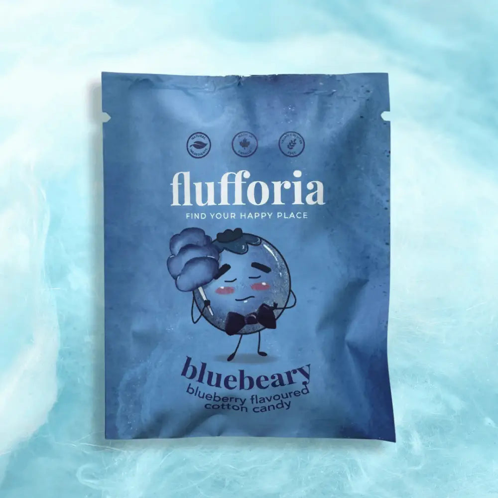 Package of Flufforia’s cotton candy, bluebeary flavour, blue package - PABOOM