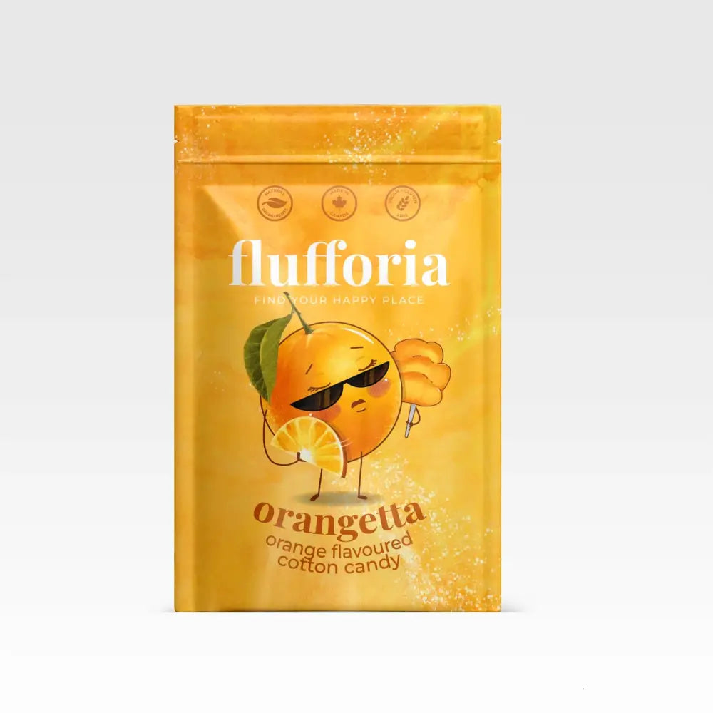 Package of Flufforia’s cotton candy, orangetta flavour, brown package - PABOOM