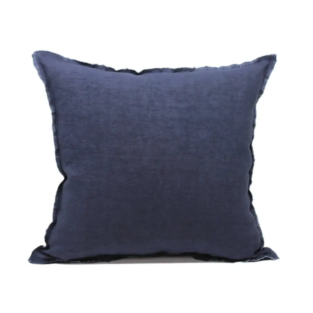 Giardino Segreto - Frayed Edge Pure Linen Cushion Cover Blue / 49 x cm