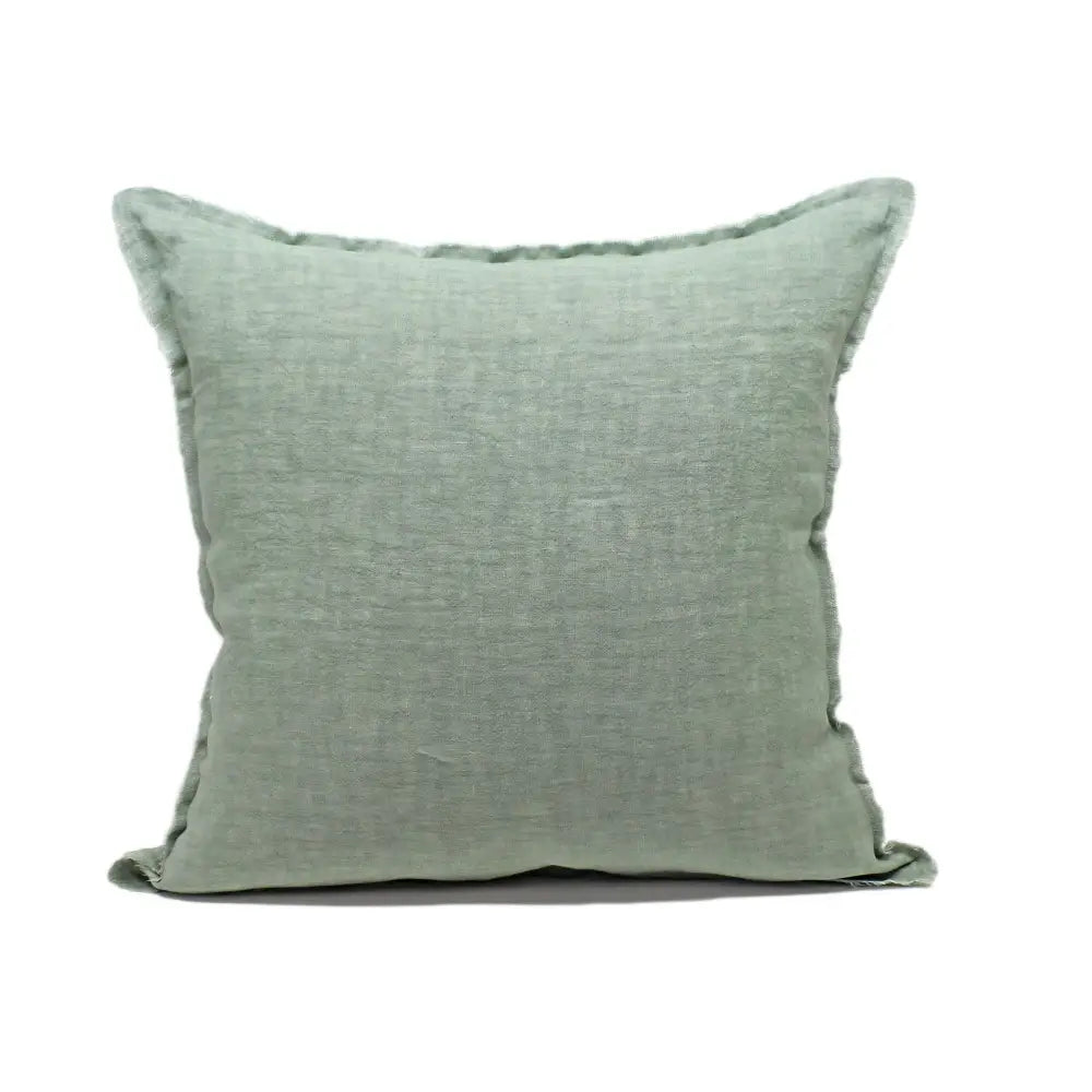 Giardino Segreto - Frayed Edge Pure Linen Cushion Cover Sage / 49 x cm