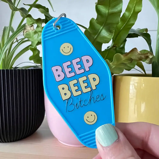 Glitter Paper Scissors - Beep Bitches Motel keychain Clear glitter
