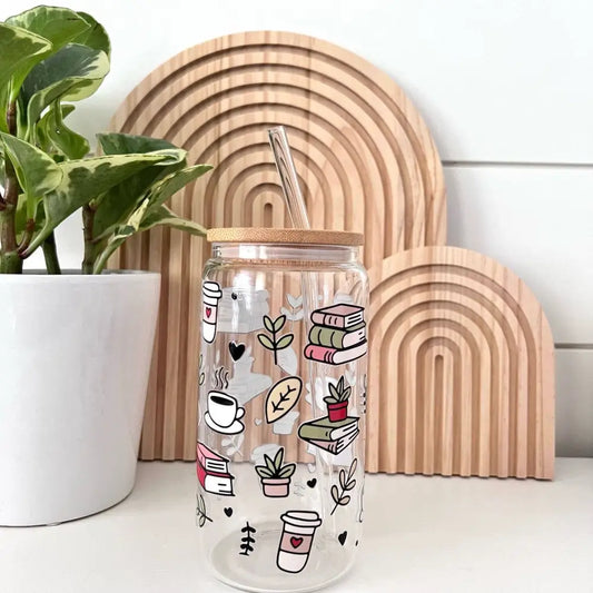 Glitter Paper Scissors - Book Lover Glass Cup