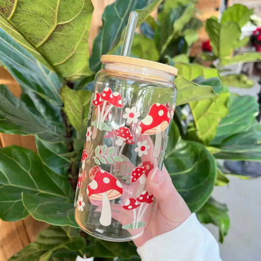 Glitter Paper Scissors - Cottagecore Mushroom Glass cup