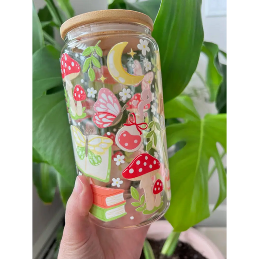 Glitter Paper Scissors - Whimsical Bookish Forest Glass Cup