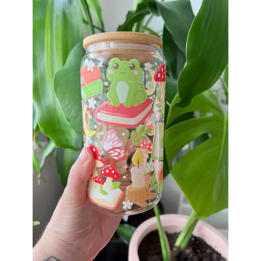 Glitter Paper Scissors - Whimsical Bookish Forest Glass Cup