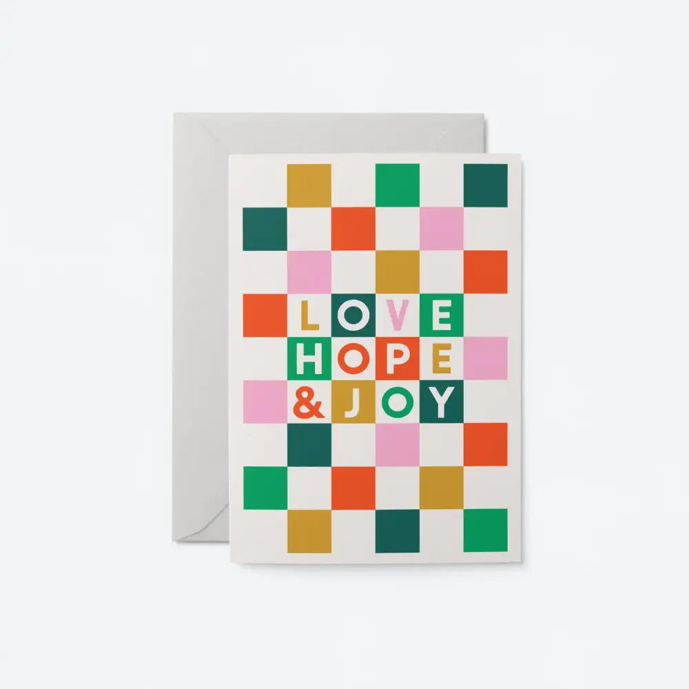 Love, Hope & Joy Checkered Card - PABOOM