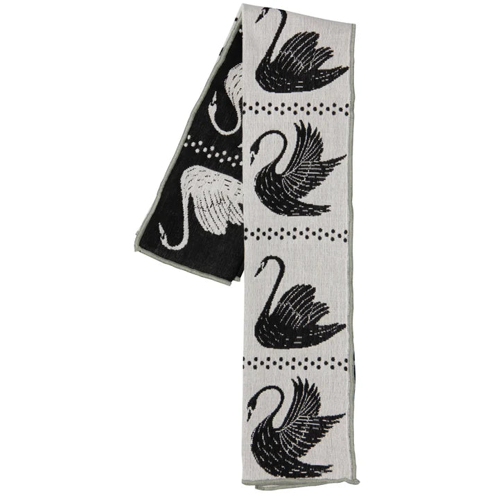 Swan Song dishtowel hanging to show its full length – PABOOM