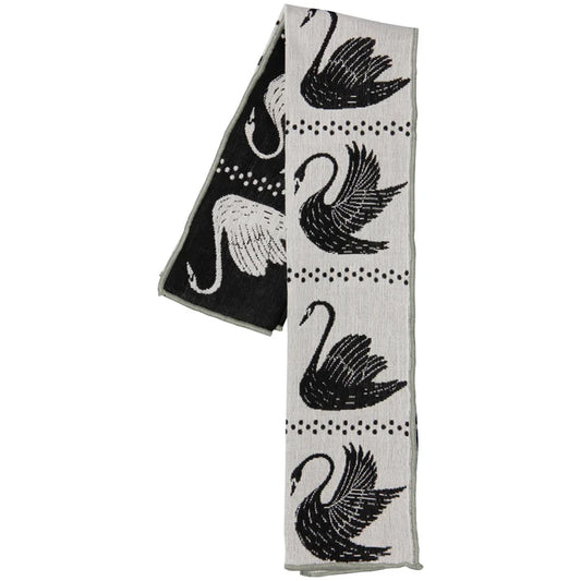 Swan Song dishtowel hanging to show its full length – PABOOM