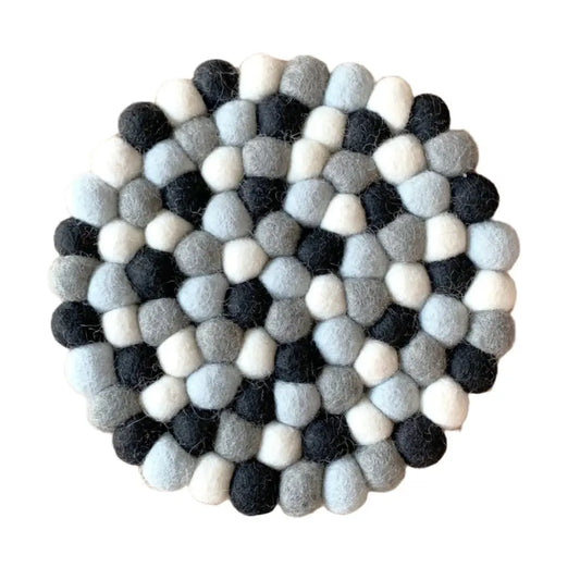 Black + Grey Wool Felted Ball Trivet - PABOOM
