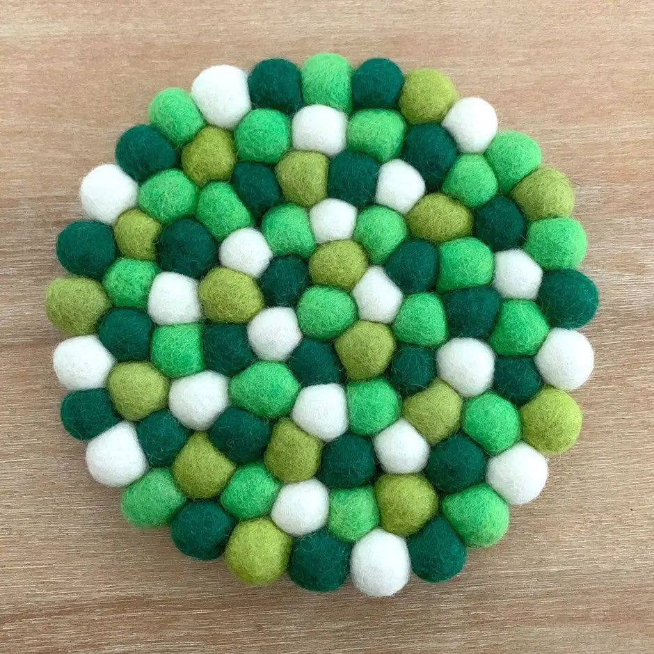 Felted Ball Trivet, Multi Green - PABOOM