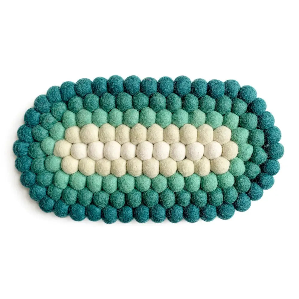 Hamro Village - Felted Wool Ball Oval Trivet Jade/Ivory