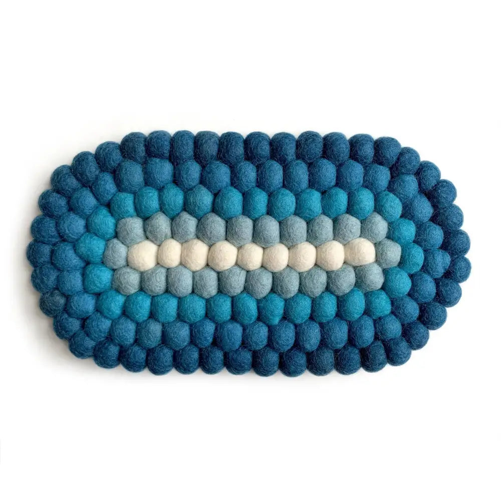 Hamro Village - Felted Wool Ball Oval Trivet Meridian Blue