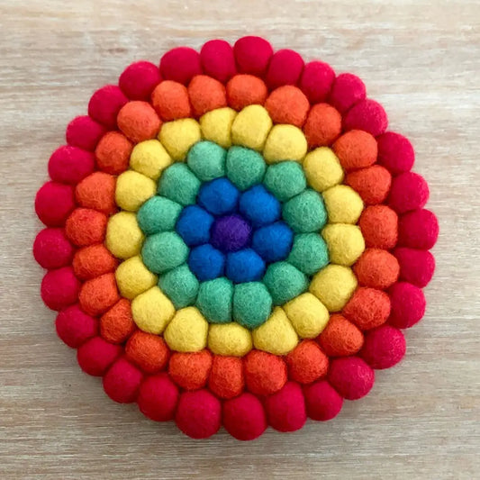 Hamro Village - Felted Wool Ball Trivet Rainbow