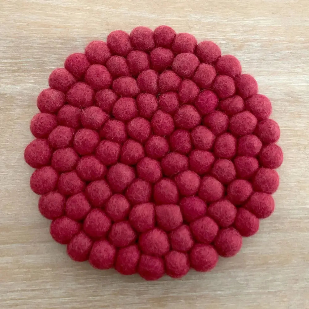 Hamro Village - Felted Wool Ball Trivet Red