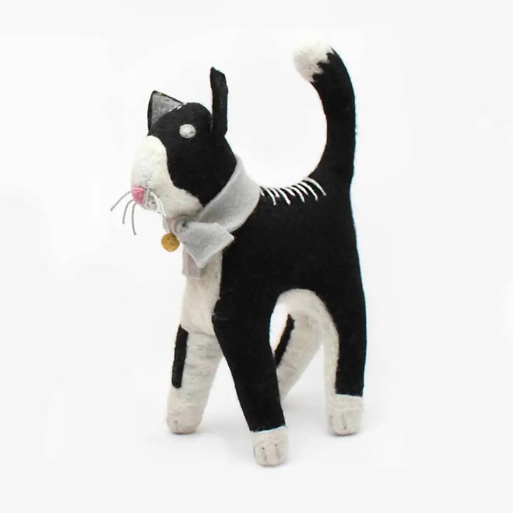 Hamro Village - Felted Wool Black Cat/Gold Bell