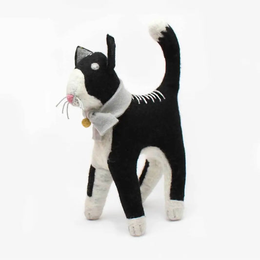 Hamro Village - Felted Wool Black Cat/Gold Bell
