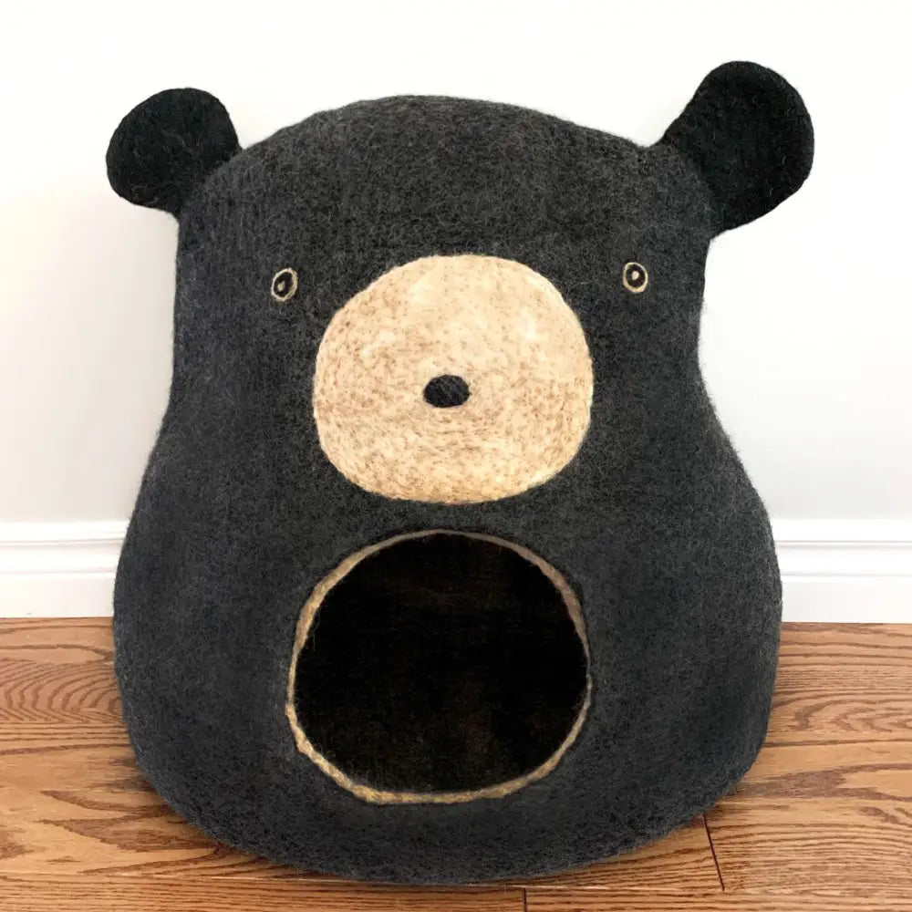 Felted Wool Cat Cave Black Bear - PABOOM