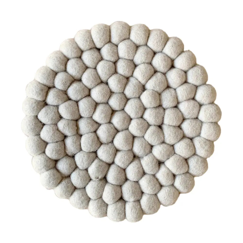 Wool Felted Ball Trivet Off White - PABOOM