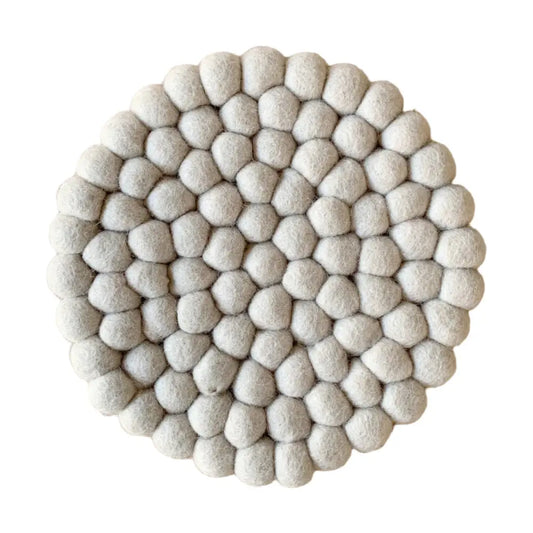 Wool Felted Ball Trivet Off White - PABOOM