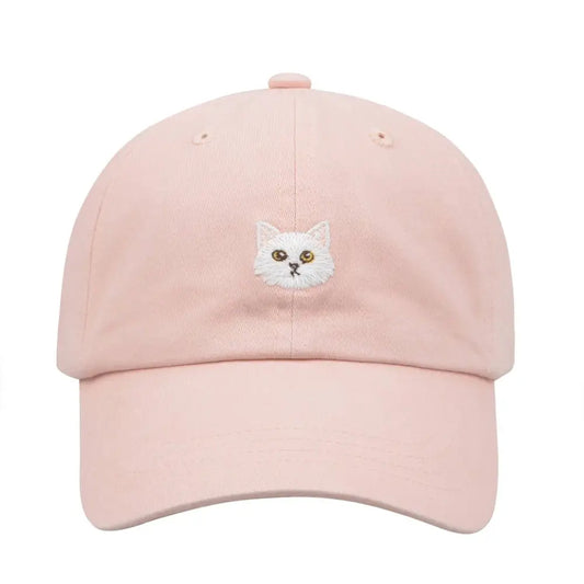 Soft Baseball Cap With White Cat - Pink