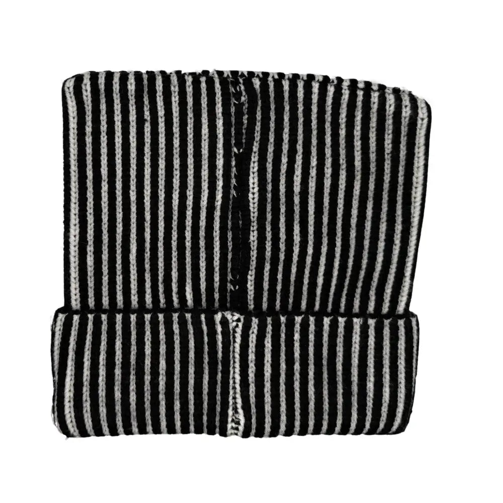 Cat Ear Square Ribbed Beanie - Black White Stripe