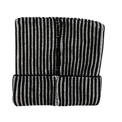 Cat Ear Square Ribbed Beanie - Black White Stripe