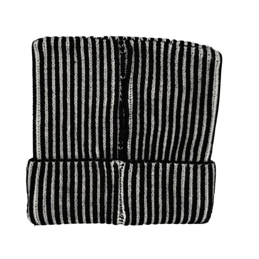 Cat Ear Square Ribbed Beanie - Black White Stripe