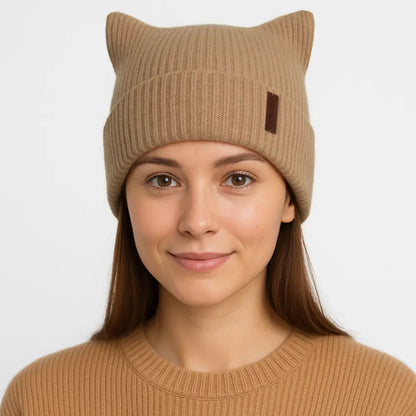 HATPHILE - Cat-Ear Square Ribbed Beanie Black