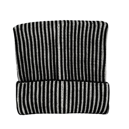 Cat Ear Square Ribbed Beanie - Black White Stripe