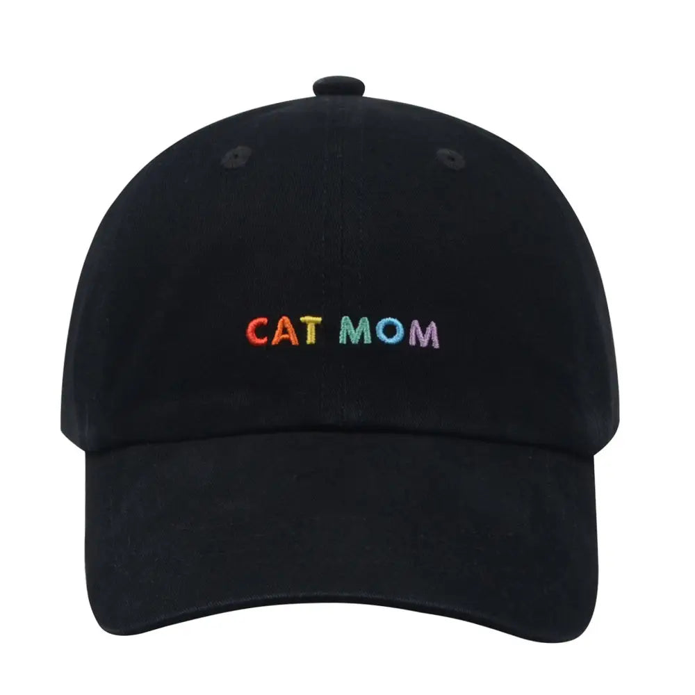 Cat Mom Embroidered Baseball Cap - Rainbow Black