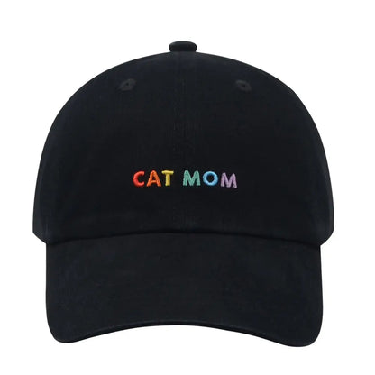 Cat Mom Embroidered Baseball Cap - Rainbow Black