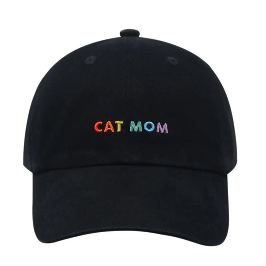 Cat Mom Embroidered Baseball Cap - Rainbow Black