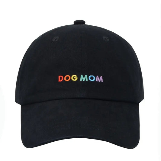 Dog Mom Embroidered Baseball Cap - Rainbow Black