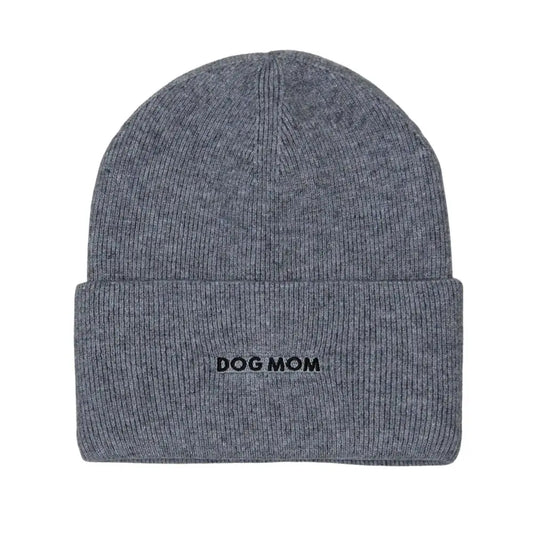 Dog Mom Embroidery Beanie Toque - Grey