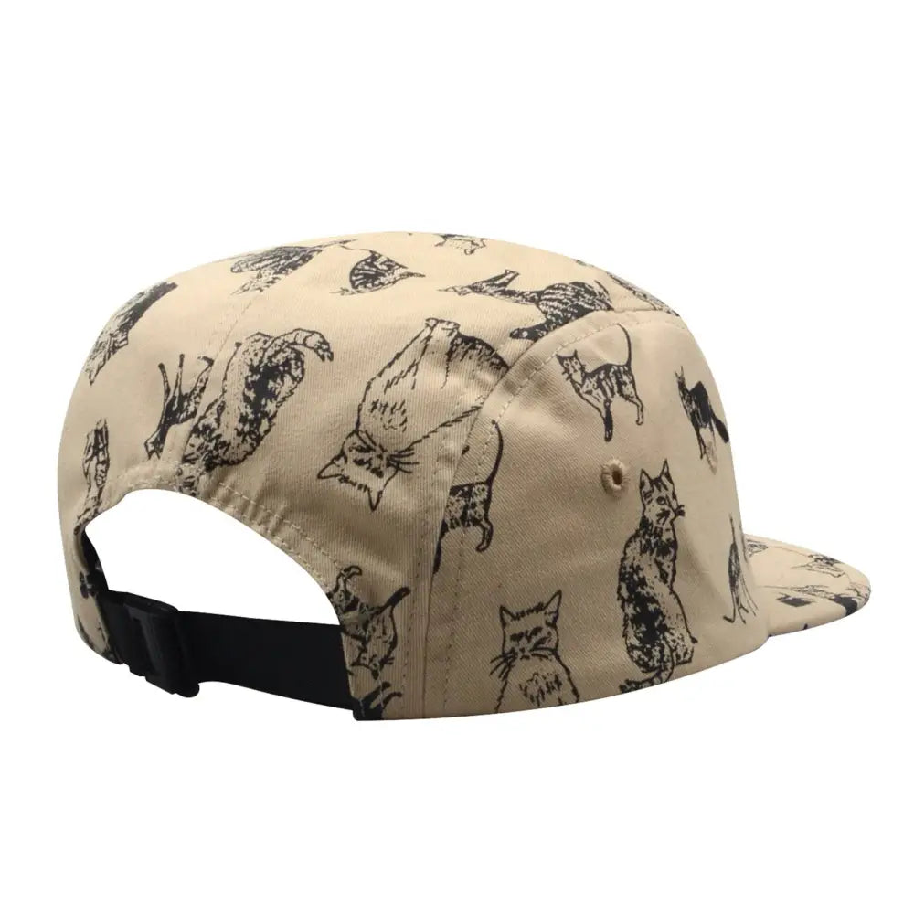Kitten Kitty Cat Cotton 5 Panel Hat - Black Cat Khaki Cap