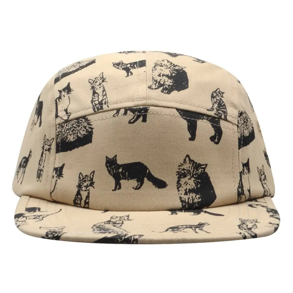 Kitten Kitty Cat Cotton 5 Panel Hat - Black Cat Khaki Cap