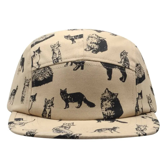 Kitten Kitty Cat Cotton 5 Panel Hat - Black Cat Khaki Cap