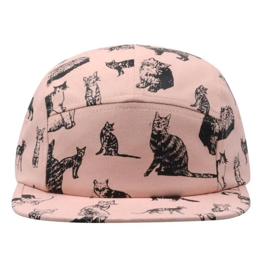 Kitten Kitty Cat Cotton 5 Panel Hat - Black Cat Pink Cap