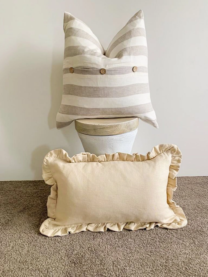 Linen Lumbar Ruffle Cushion Cover Oatmeal