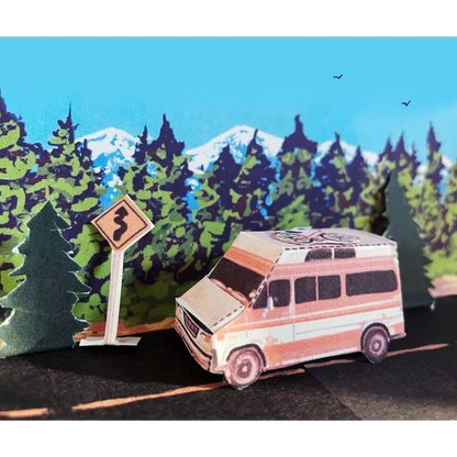 Hissing Mink - Build Your Own West Coast Road Trip Postcard - papercraft pink white camper van