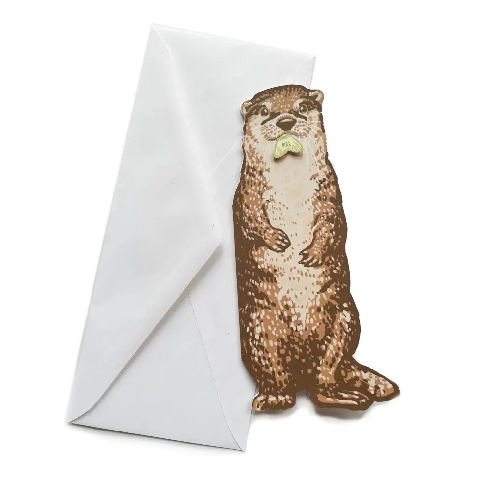 Hissing Mink - Cutout Otter Best Fishes Card - brown otter-shaped bookmark light green