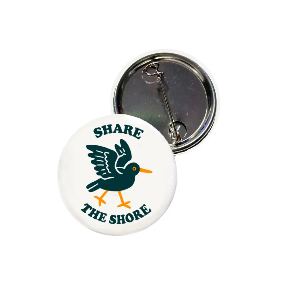 Hissing Mink - Share the Shore Oystercatcher Button - white round button pin dark